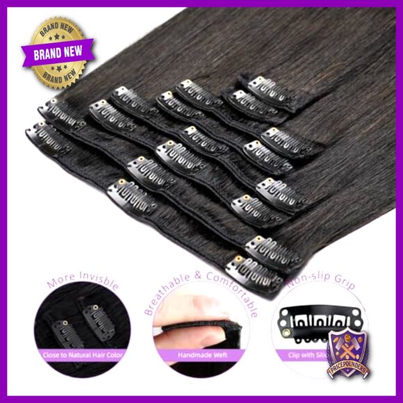 20 Inch Straight Clip In Human Hair Extensions 8 Piece Set main image 6